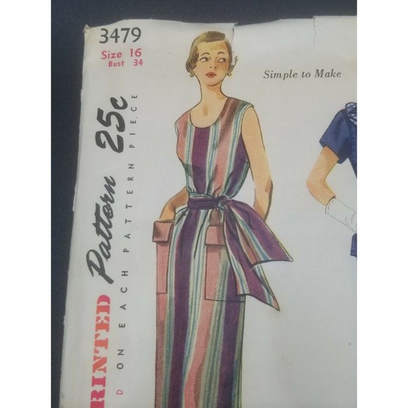 Simplicity 1951 Chemise Dress Sash Belt Sewing Pattern #3479 Size 16 - Picture 2 of 3
